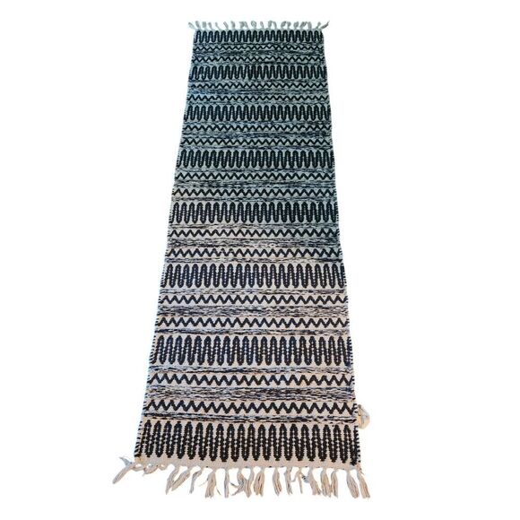 The Farmhouse by Rachel Ashwell Rug Black Cream Shabby Chic Cotton Woven Runner - Picture 3 of 15